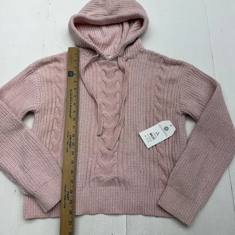Time And Tru Sweater Hoodie Womens S Pink V Neck Cable Knit Winter Pullover